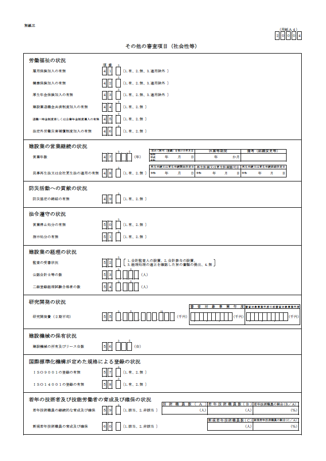 【経営事項審査申請】その他の審査項目（社会性等）（20004 帳票）