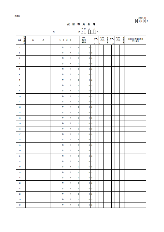 【経営事項審査申請】技術職員名簿（20005 帳票）