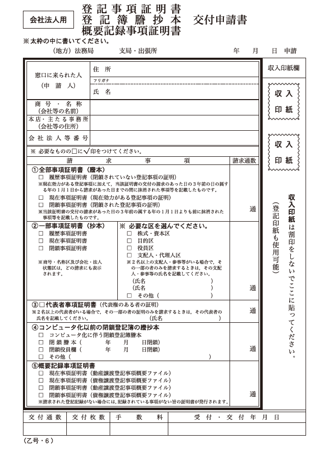 登記事項証明書（商業登記）