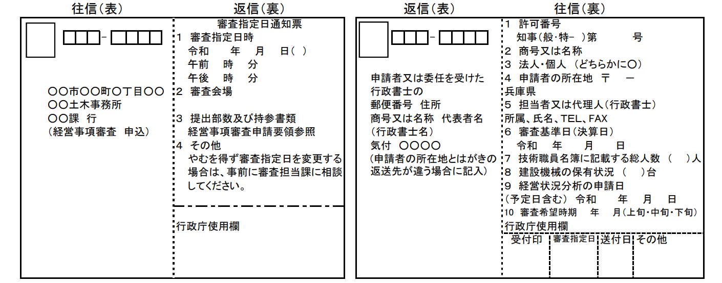 兵庫県経営事項審査のハガキ