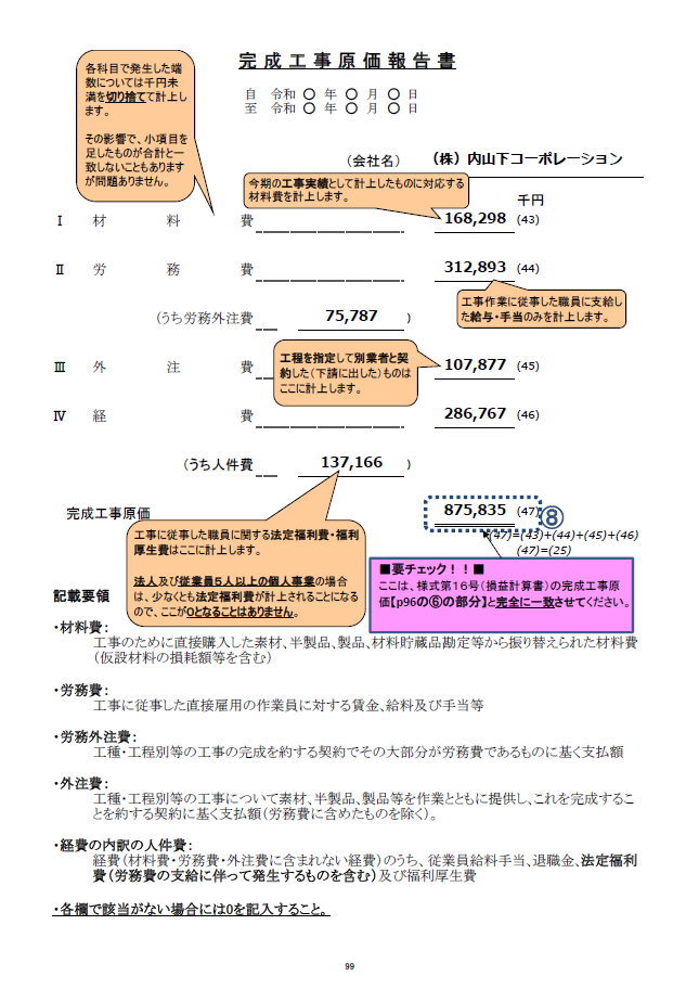 記載例：完成工事原価報告書