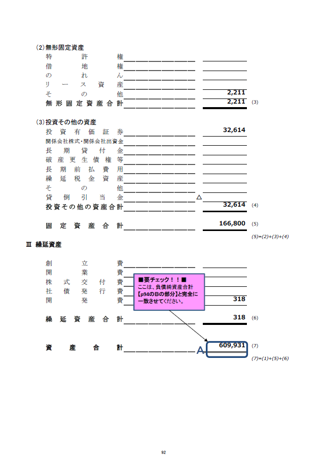 記載例【建設業許可申請】財務諸表（法人用）貸借対照表　様式第１５号　２